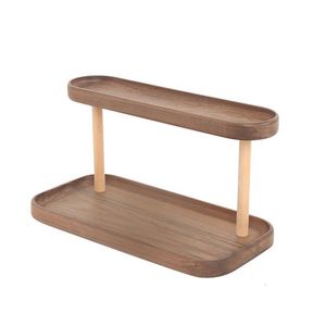 Étagère de rangement rectangulaire à double couche en bois massif, organisateur de bureau, présentoir de bureau pour salon - Product Image 4