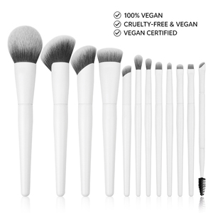 Nouvel ensemble de 12 <span class=keywords><strong>pinceaux</strong></span> de <span class=keywords><strong>maquillage</strong></span> professionnels en poils synthétiques véganes blancs avec manche en bois, haute qualité, vente en gros, personnalisation du LOGO - Product Image 6
