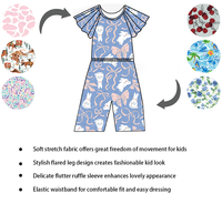 Combinaison évasée pour fillettes à motif personnalisé, manches à volants, taille élastique, barboteuse et combinaison élégantes et confortables pour enfants