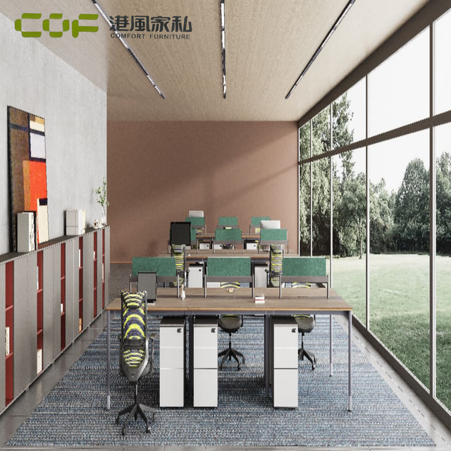 Modern MDF Computer Desk Workstation with Ergonomic Design and Storage for 6 Persons-Customizable Office Furniture