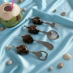 ชุดช้อนส้อมสแตนเลสพร้อมด้ามจับรูปเปลือกหอย ดีไซน์สร้างสรรค์ สำหรับรับประทานอาหาร ใช้ในโรงแรม ประกอบด้วยส้อม ช้อน มีดเนย ที่เปิดขวด - Product Image 2