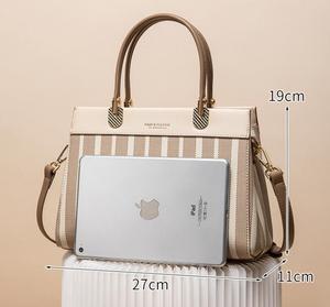 Sac à main à bandoulière à motif rayé de grande capacité pour femmes Style gland nouveau sac à bandoulière à fermeture à glissière de conception simple en relief - Product Image 2