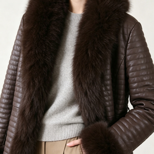 Nuovo Cappotto Lungo da <span class=keywords><strong>Donna</strong></span> in Pelle di Agnello Tyan con Collo e Polsini in Pelliccia di Volpe, Elegante Giacca Lunga Completamente Foderata - Product Image 4
