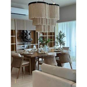 Bohemian Style Handcrafted Three Tiered Rattan Ceiling Light Oval <b>Drum</b> Shade Chocolate Color Large Size LED Pendant <b>For</b> Living - Product Image 3