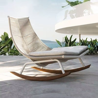 Fauteuil à bascule d'extérieur avec table basse de balcon, chaise longue de jardin, canapé paresseux nordique en rotin pour adulte