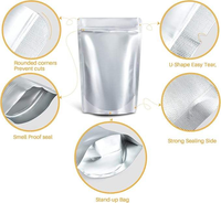 Sacs en feuille d'aluminium Mylar thermoscellés à fond carré Feuilles de stockage réutilisables Étiquettes auto-adhésives Fermeture à glissière étanche à l'humidité pour les aliments