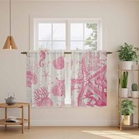 Rideaux de cuisine 2 panneaux motif étoile de mer rose, décoration de fenêtre thème nautique plage coquillage, draperies courtes pour salle de bain et camping-car