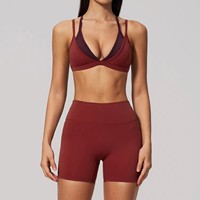 Set Olahraga Wanita 2 Potong: Bra Olahraga Tanpa Kawat Model Segitiga & Celana Pendek Fitness Pinggang Tinggi, Menyerap Keringat