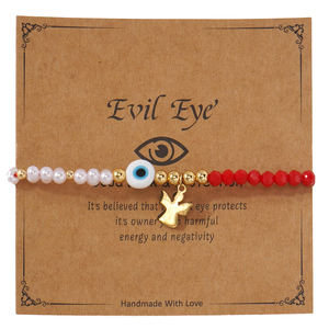 Bracelet de protection contre le mauvais œil Go2boho, bracelet en cordon rouge avec perle en verre bleu et charme ange pour femmes - Product Image 4