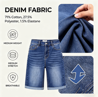 Shorts Bermuda de Jean para Mujer, de Talle Alto, con Dobladillo Reforzado, Elásticos, de 10 Pulgadas de Entrepierna, GRS Denim, Venta al por Mayor