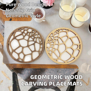 Creative Modern Geometric Pattern Non-Slip <b>Wood</b> Carving Multi-Purpose Square Home Decoration <b>Placemats</b> Coasters (Multiple Sizes) - Product Image 2