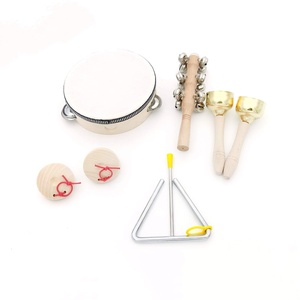 Juego de 5 Instrumentos de Percusión Orff de Madera con Triángulo, Castañeta, Pandereta y Sonajero para Niños, Regalo Musical - Product Image 1
