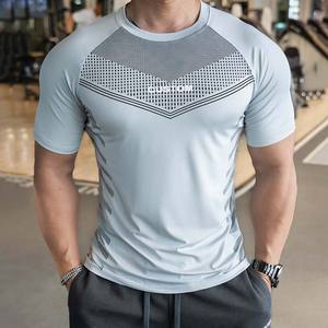 Camisetas deportivas de manga corta de seda helada de alta elasticidad para hombre, personalizables, lisas, para gimnasio y running, al por mayor - Product Image 2