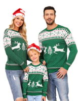 Suéter Navideño Familiar con Estampado de Reno FNJIA para Hombre, Suéter de Punto Suave de Manga Larga, Jersey Navideño Feo