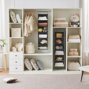 6 Tier Hanging Closet Organizer Grey Foldable Storage <b>Shelf</b> With 2 <b>Hooks</b> For Bedroom Use - Product Image 4