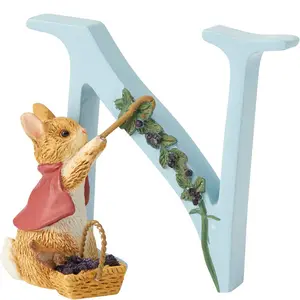 Mrs Rabbit with Bunnies Letter N small resin craft for home decoration