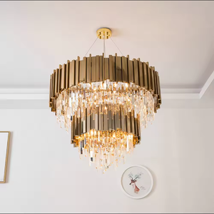 Lámpara colgante de techo de alta calidad, sala de estar, Villa, candelabro combinado de cristal de lujo dorado - Product Image 1