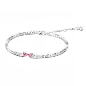 Bracelet à breloques ajustable Panjia Trendy en argent S925, chaîne dense, avec gemme zircon rouge en forme de cœur, inspiré du tennis, cadeau d'amour - Product Image 2