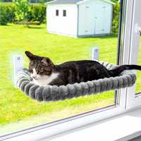 Lit de fenêtre pliable et durable pour chat, en peluche mignonne, avec housse amovible et lavable, boîte incluse, pour grands chats, utilisation en intérieur