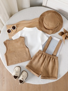 Ensemble de <span class=keywords><strong>costume</strong></span> trois pièces pour bébé garçon avec chemise à nœud papillon + gilet élégant + bretelles formelles + chapeau - Product Image 2