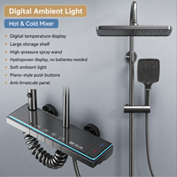 Système de douche numérique LED en laiton mural avec pommeau de pluie, douchette à main, étagère de rangement et pistolet de pulvérisation