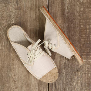 Sandales plates transfrontalières à bout ouvert, cousues à la main en paille, absorbantes et respirantes, avec semelle en caoutchouc, pantoufles d'automne en tissu - Product Image 3