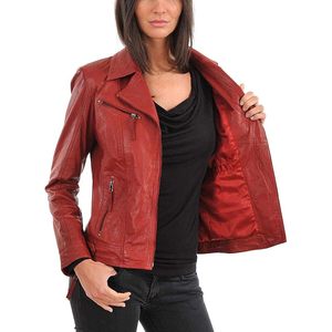 Chaqueta de Motociclista de Piel de Cordero Roja para Mujer, Estilo Vintage, Manga Larga, Talla 2XL, Marca Valentino - Product Image 3