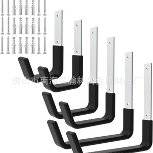 Crochets muraux robustes pour garage, rangement de vélos et tuyaux, 2 niveaux, métal noir, avec vis et chevilles - Product Image 3