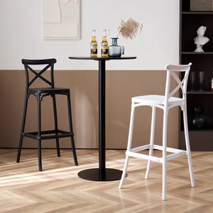 Taburete de Bar Moderno Nórdico Retro con Respaldo Cruzado, de Plástico, sin Brazos, Multicolor, Altura Fija, para Exteriores y Hogar - Product Image 4