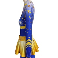 Nouveauté 2025 – Vente en gros : Tenues de pom-pom girl personnalisées avec strass bleus et jaunes pour équipes scolaires