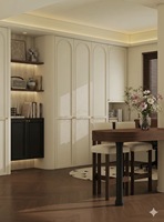Buffet de style crème personnalisé, armoire de rangement en bois massif avec tiroirs et rangements ouverts