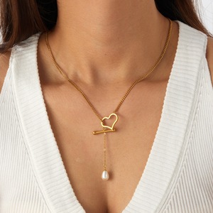 Heart Shape Geometric Necklace Faux Pearl Tassel Pendant Clavicle Chain Everyday Wear - Product Image 2