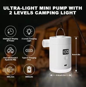 Mini Bomba <span class=keywords><strong>de</strong></span> Aire Portátil <span class=keywords><strong>para</strong></span> Inflables y Accesorios <span class=keywords><strong>de</strong></span> Camping, Colchones, Luz LED con Batería <span class=keywords><strong>de</strong></span> 4000mAh, Equipo <span class=keywords><strong>de</strong></span> Presión - Product Image 4