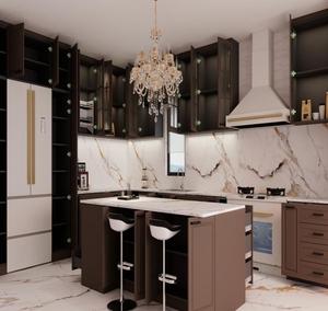 BAILOM Mobili da Cucina Modulari Personalizzabili Eleganti Marrone Scuro con Ante in Vetro, Cucina con Isola in Marmo Stile Shaker su Misura - Product Image 3
