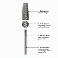 Fraise conique à extrémité plate en carbure pour lime à ongles électrique, manucure, nettoyage des cuticules et ponçage des pointes d'ongles en acrylique