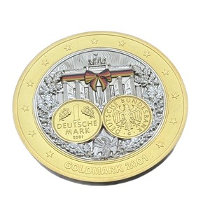 Pièce de monnaie bimétallique personnalisée Deutsche Mark 2001 Porte de Brandebourg Allemagne Or Argent Haute Relief Commémorative - Product Image 1