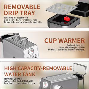 Cafetera Espresso Eléctrica Semiautomática de 20 Bares, Acero Inoxidable, con Espumador de Leche, para Uso Doméstico y Hotelero - Product Image 4