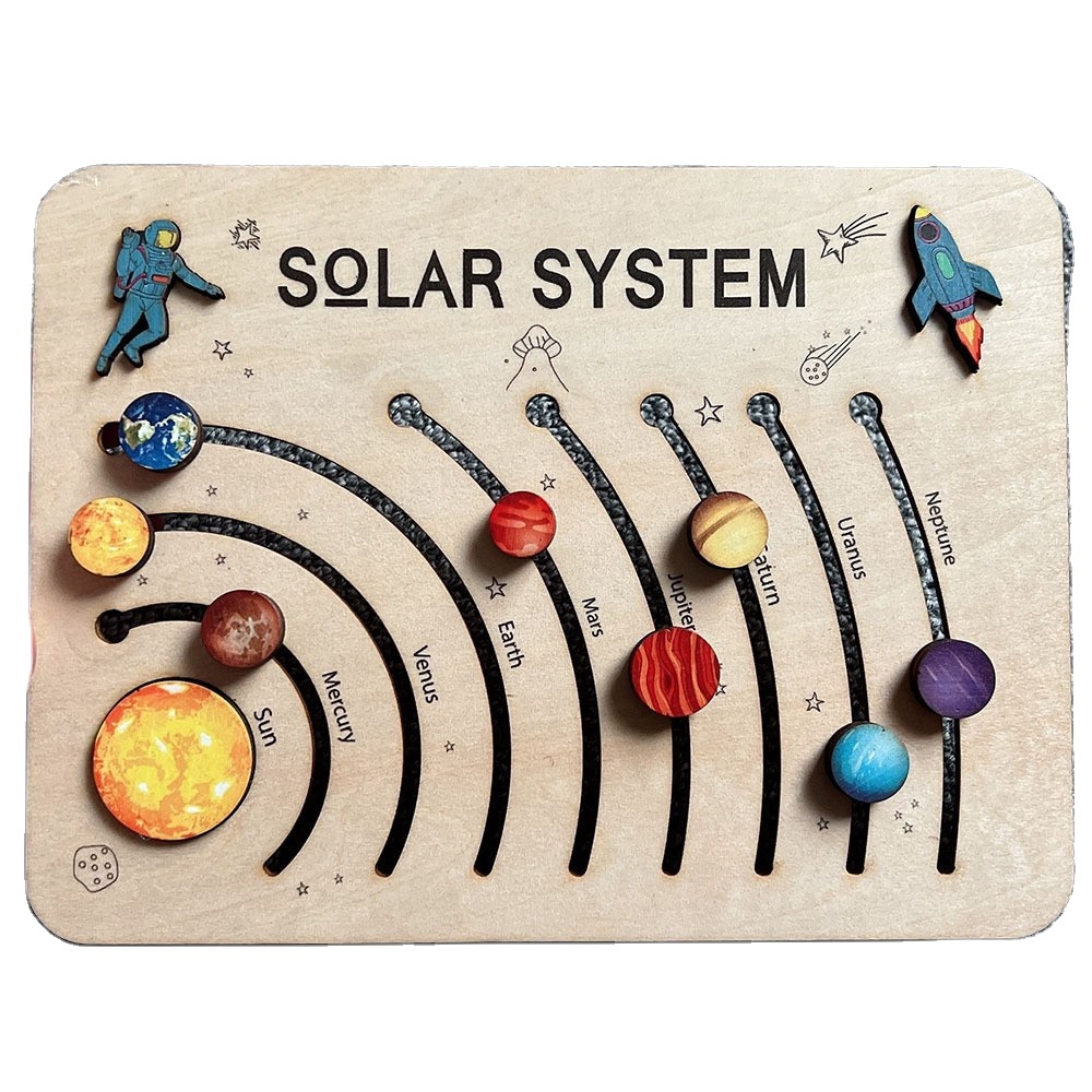 Montessori Toys Wooden Puzzles Solar System Planets Wooden Puzzle Board Enlightenment Learning Education Toys For Toddlers Gifts