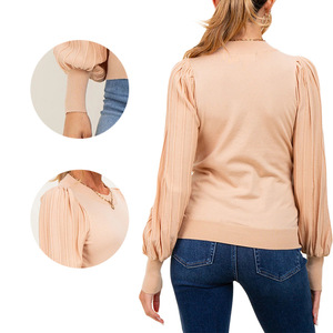 Haut <span class=keywords><strong>de</strong></span> maternité en maille côtelée beige à manches bouffantes, extensible et respirant, 100 % coton, idéal pour l'été - Product Image 2