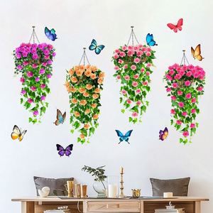 Butterfly Rose <b>Flower</b> Basket Self-adhesive PVC <b>Wall</b> Stickers for Living Room and Bedroom Decoration <b>Wall</b> Stickers - Product Image 1