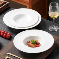 Assiette à pâtes en céramique blanche pure, design minimaliste moderne pour hôtel, passe au micro-ondes, motif uni, assiette à soupe, bol à nouilles profond