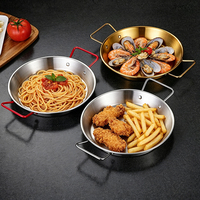 Assiette de dîner coréenne en acier inoxydable doré de 22 cm, plateau à fruits de mer en métal avec poignée, assiette à pâtes espagnole pour la maison et les restaurants