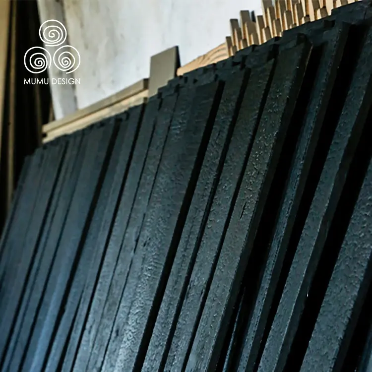 MUMU 3D Shou Sugi 금지 탄화 탄 나무 블랙 지붕 벽 장식 외부 나무 판금 클래딩 패널