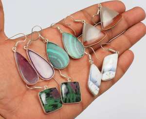 Wholesale Party Wear Jewelry <b>Solid</b> Brass Material Mixed Shape Multi Color Crystals Bezel Setting Dangle Drop Earrings For Women - Product Image 3