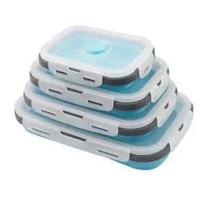 Sigillante a tenuta stagna scatola rettangolare multiuso a tenuta stagna senza BPA confezione da 4 contenitori per alimenti isolati in Silicone Bento Lunch box