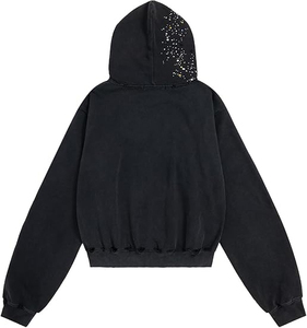 OEM Manufacturer Vintage Distressed Acid Washed Hoodie <b>Rhinestone</b> Star Graphic Hooded <b>Jacket</b> Men's Heavy Cotton Zip up Hoodie - Product Image 4