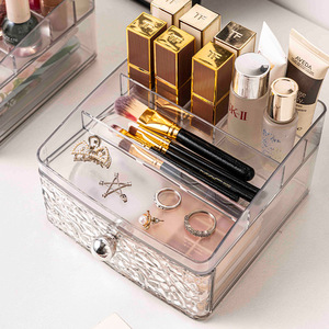 Boîte de rangement cosmétique empilable écologique à double couche en PET transparent à texture glacée pour coiffeuse - Product Image 3