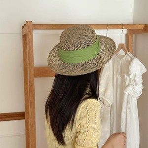 Sombrero de paja de hierba salada <span class=keywords><strong>con</strong></span> serigrafía y cinta, estilo Old Money francés, hueco y plano, para mujer, ideal para viajes, vacaciones y playa en verano. - Product Image 4