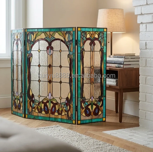Fournisseur direct d'usine : Paravent de cheminée victorien pliable en verre teinté pour église, 3 pièces, taille 110*70CM - Product Image 2