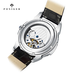 PONIGER P6.25 นาฬิกาข้อมือกลไกอัตโนมัติ ระบบแสดงข้างขึ้นข้างแรม แสดงวันกลางวัน วันกลางคืน เข็มเรืองแสง ปฏิทิน แสดงเดือน วัน วันที่ วันในสัปดาห์ หน้าปัดโปร่งแสง - Product Image 3